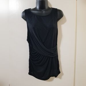 Mexx Black Draped Sleeveless Embellished Top Sheer Stretch Lined Medium